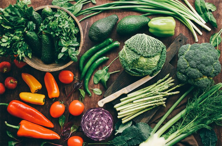 Visão de verduras e legumes